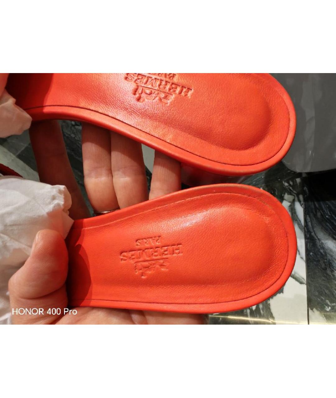 HERMES Коралловые кожаные сандалии, фото 5