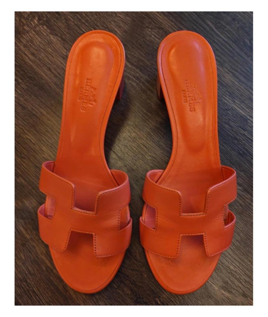HERMES Коралловые кожаные сандалии, фото 2
