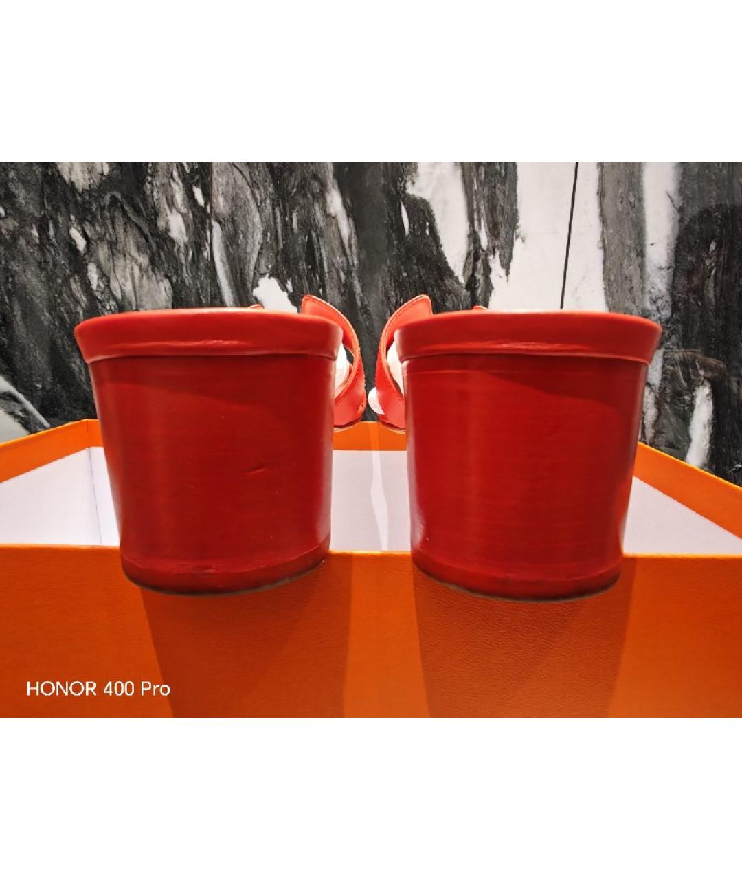 HERMES Коралловые кожаные сандалии, фото 4