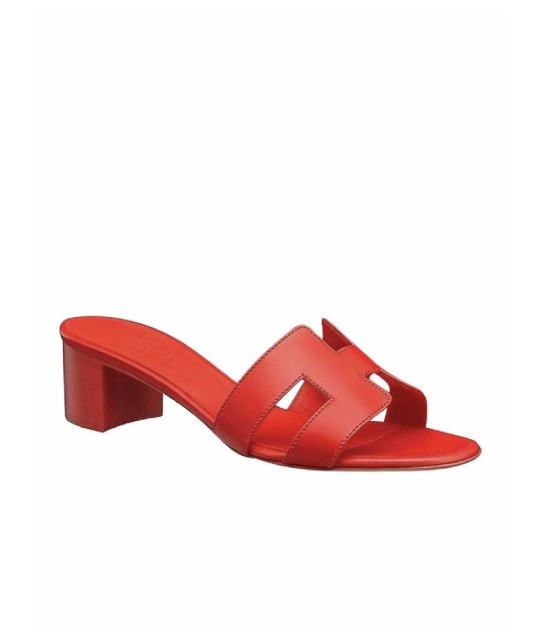 HERMES Коралловые кожаные сандалии, фото 8