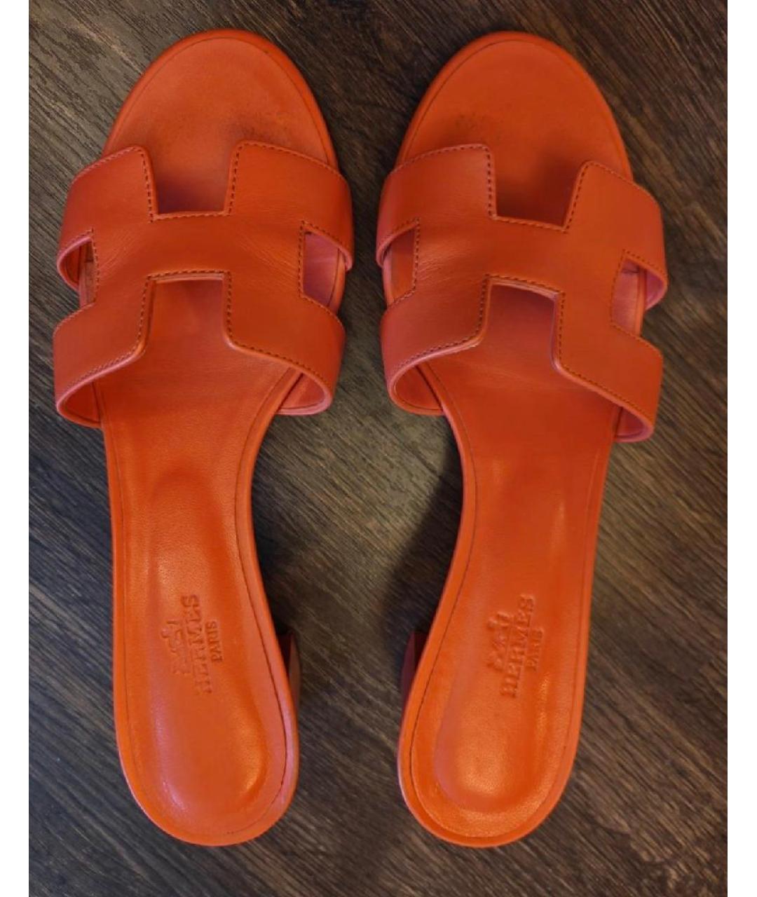 HERMES Коралловые кожаные сандалии, фото 3