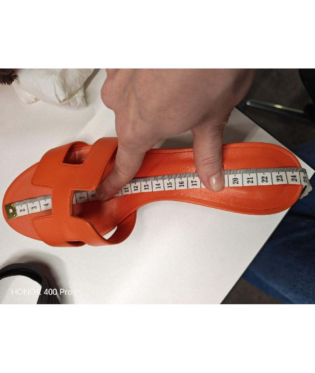 HERMES Коралловые кожаные сандалии, фото 6