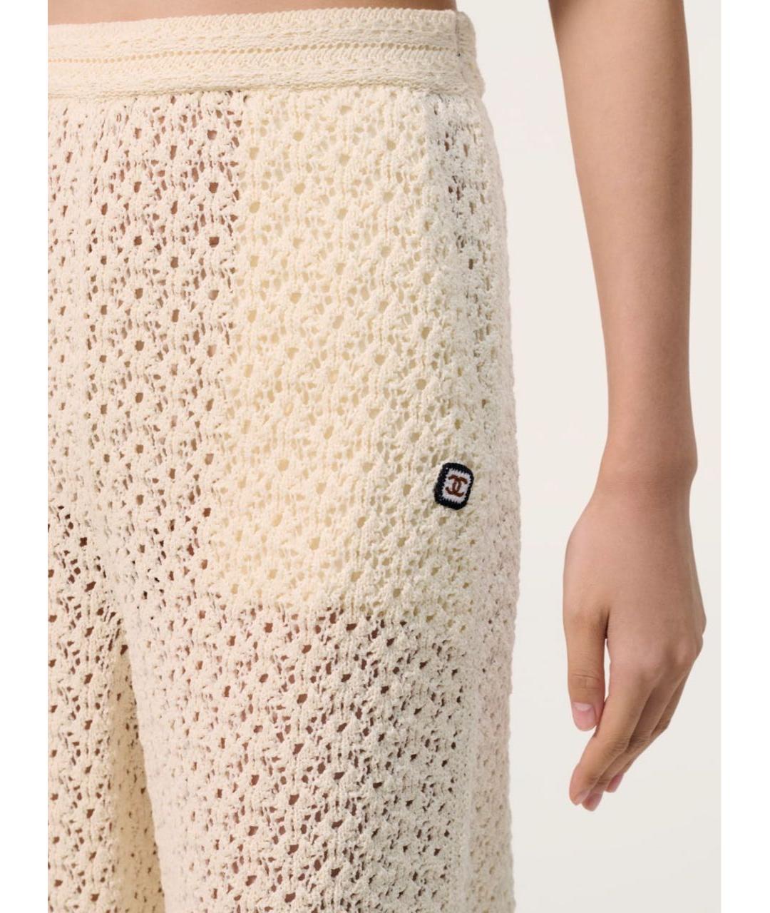 CHANEL Бежевые хлопковые прямые брюки, фото 3