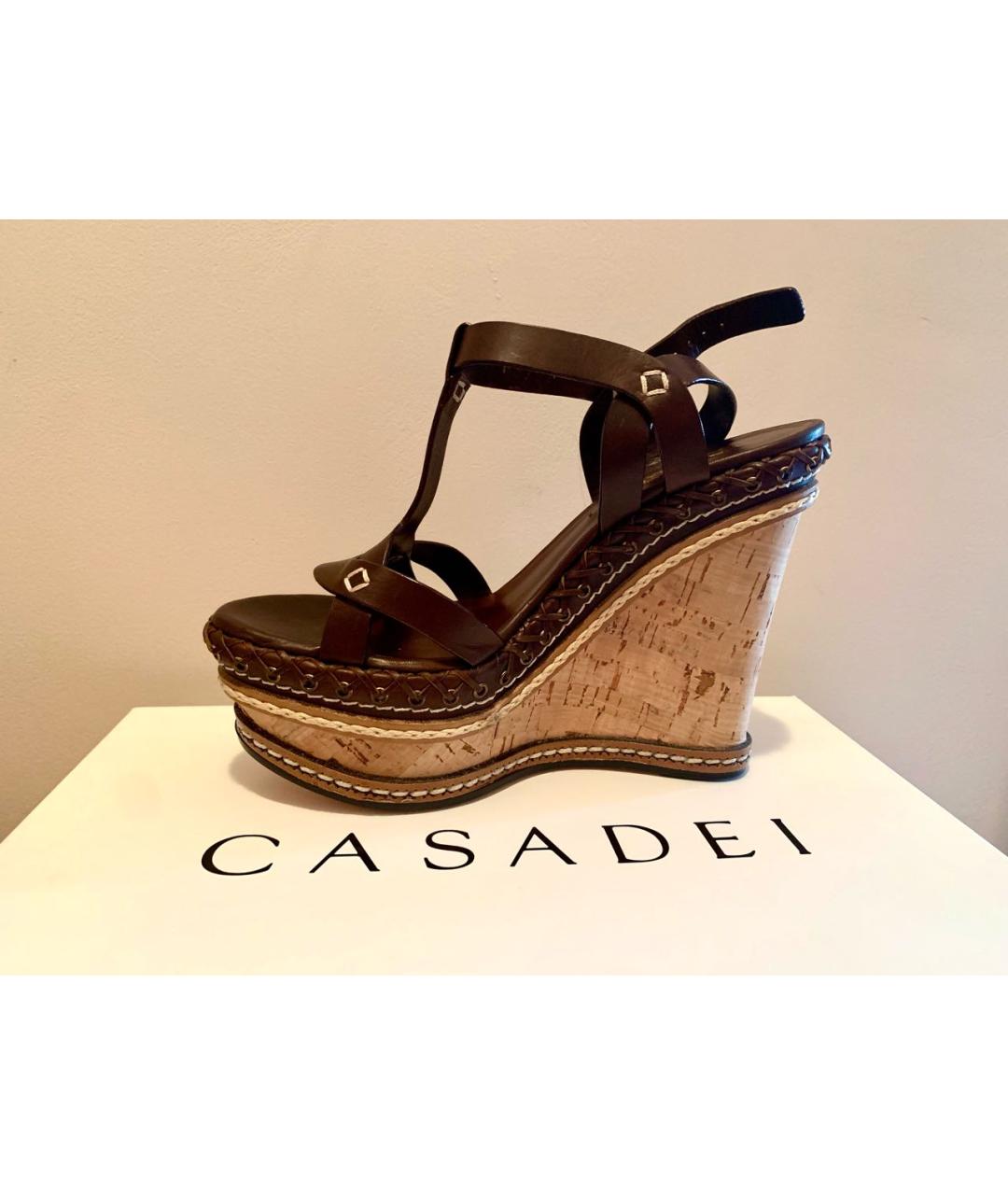CASADEI Коричневые кожаные босоножки, фото 4
