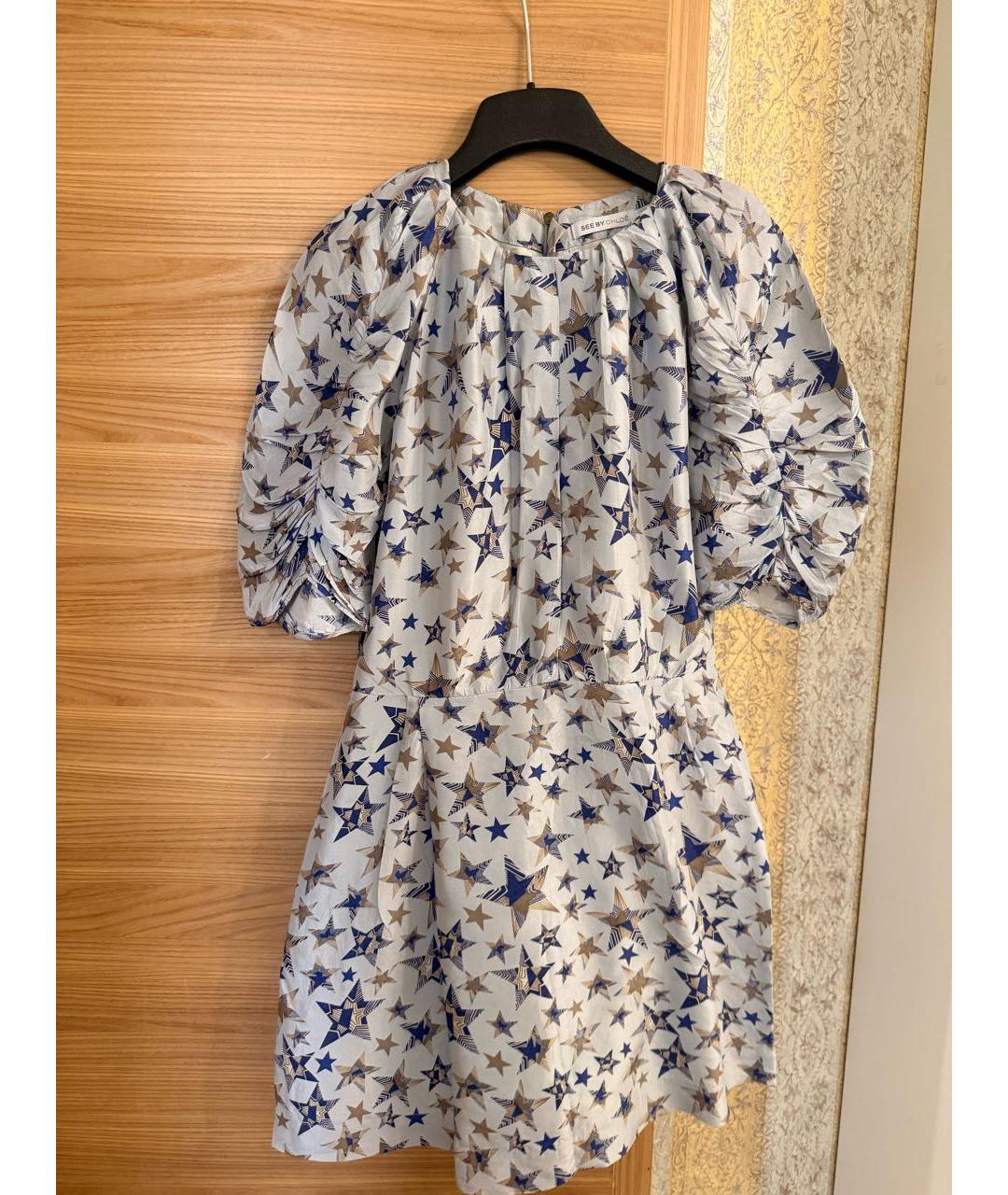 SEE BY CHLOE Голубое шелковое повседневное платье, фото 7