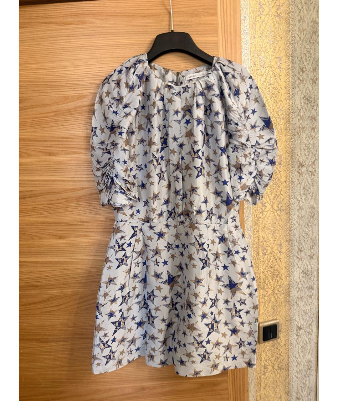 SEE BY CHLOE Голубое шелковое повседневное платье, фото 6