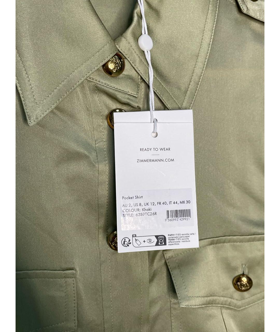 ZIMMERMANN Хаки шелковая рубашка, фото 3