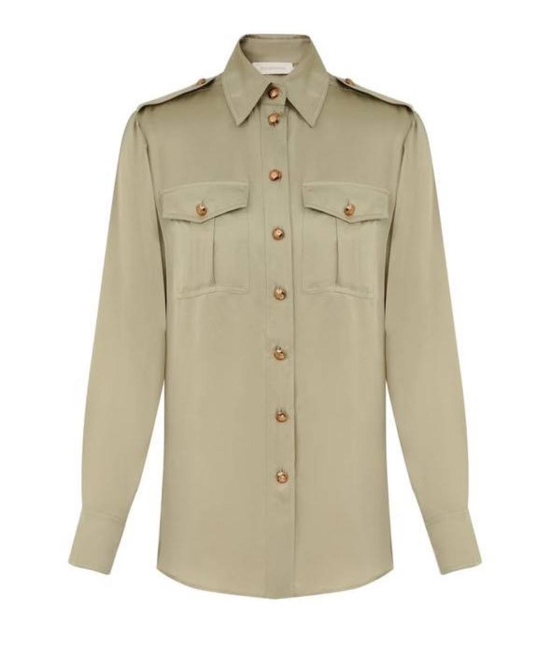 ZIMMERMANN Хаки шелковая рубашка, фото 7