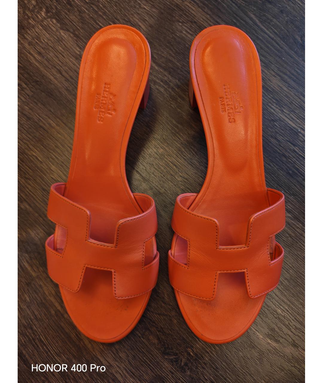 HERMES Коралловые кожаные мюли, фото 2