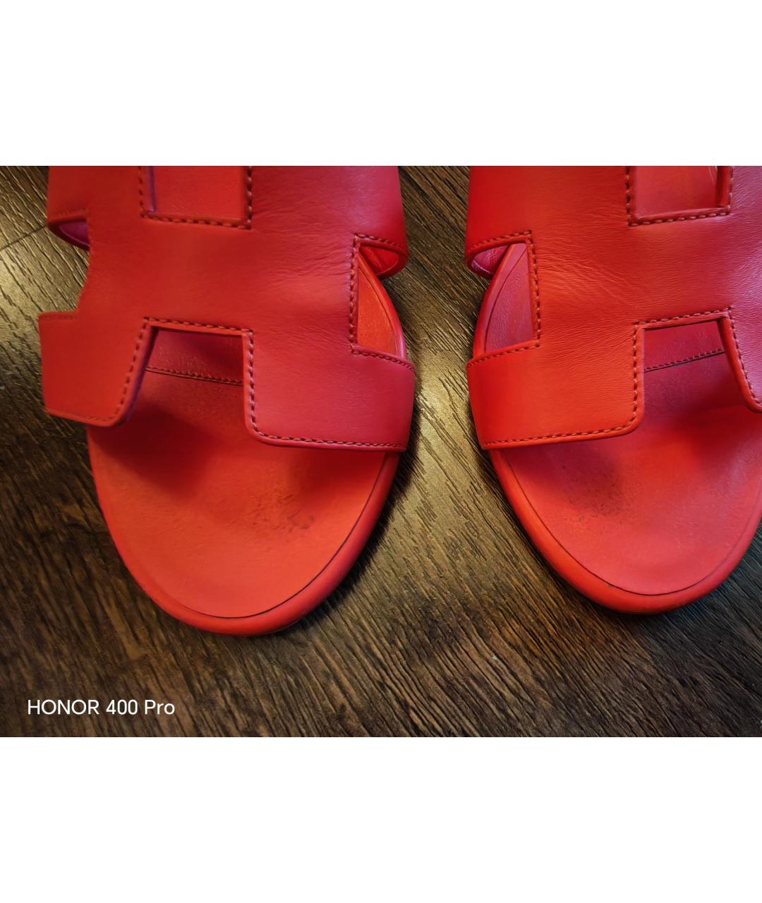 HERMES Коралловые кожаные мюли, фото 6