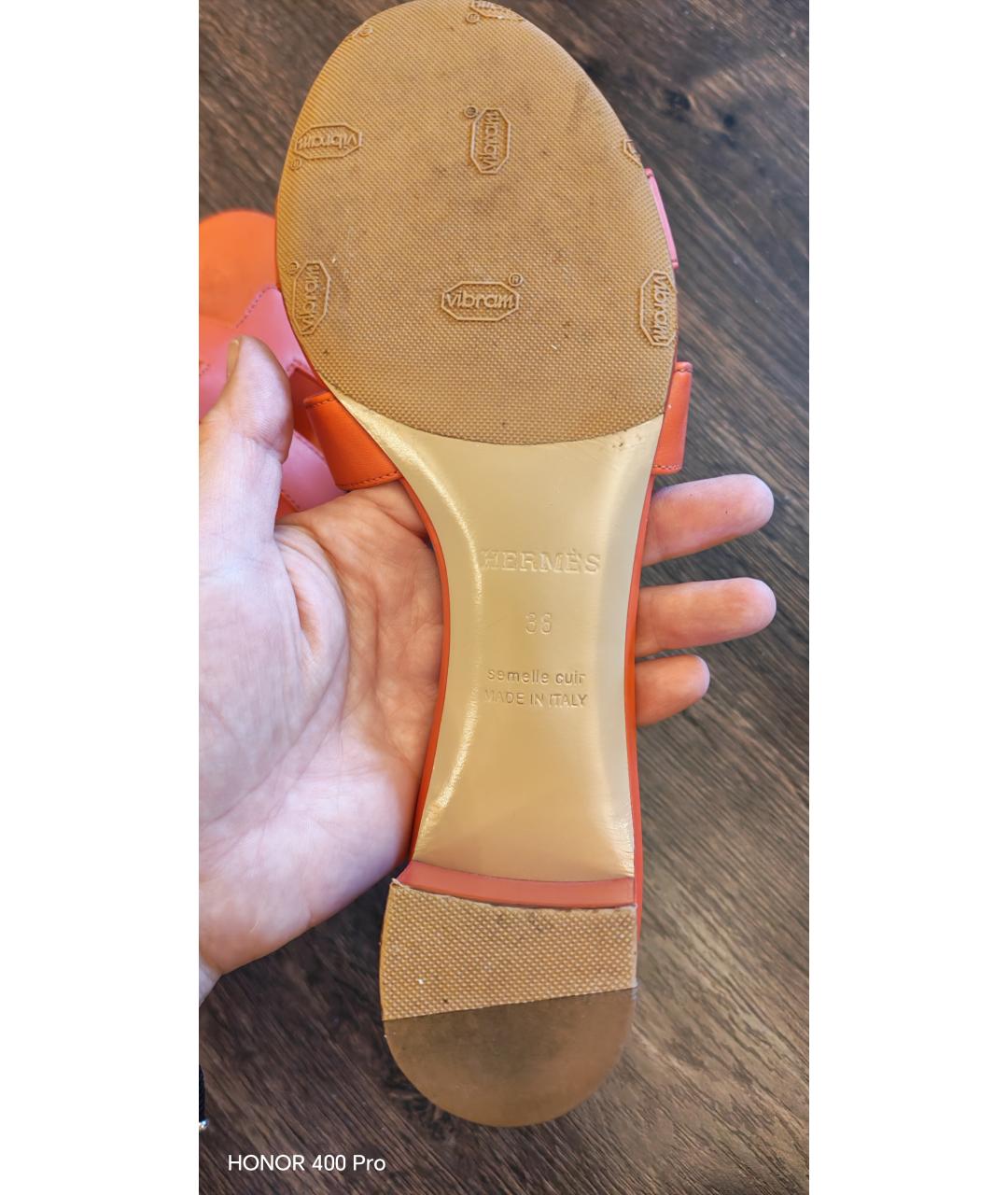 HERMES Коралловые кожаные мюли, фото 5