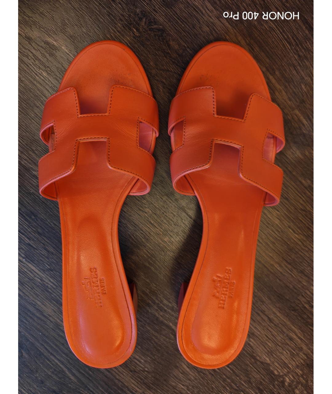 HERMES Коралловые кожаные мюли, фото 3