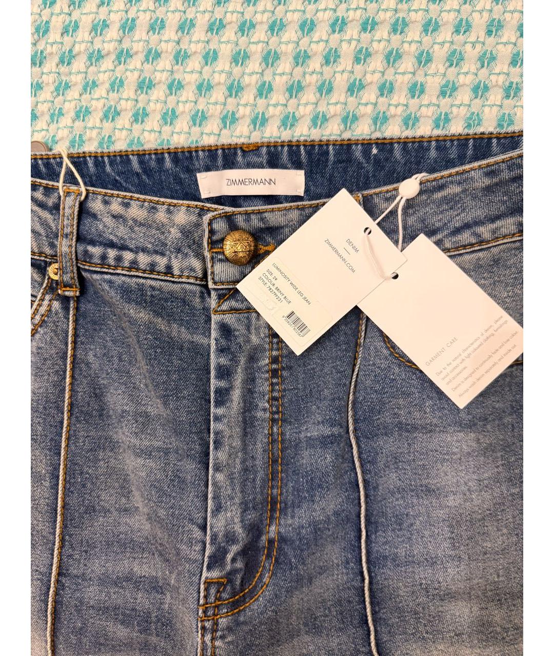 ZIMMERMANN Голубые хлопко-эластановые джинсы клеш, фото 4
