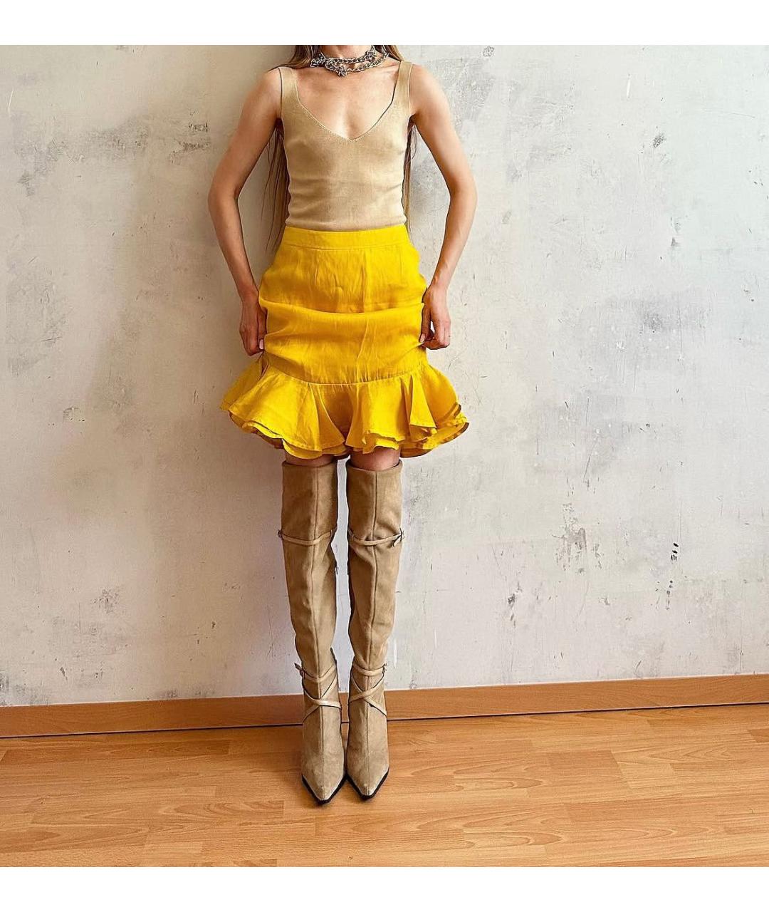 YVES SAINT LAURENT BEAUTY Желтая шелковая юбка миди, фото 5