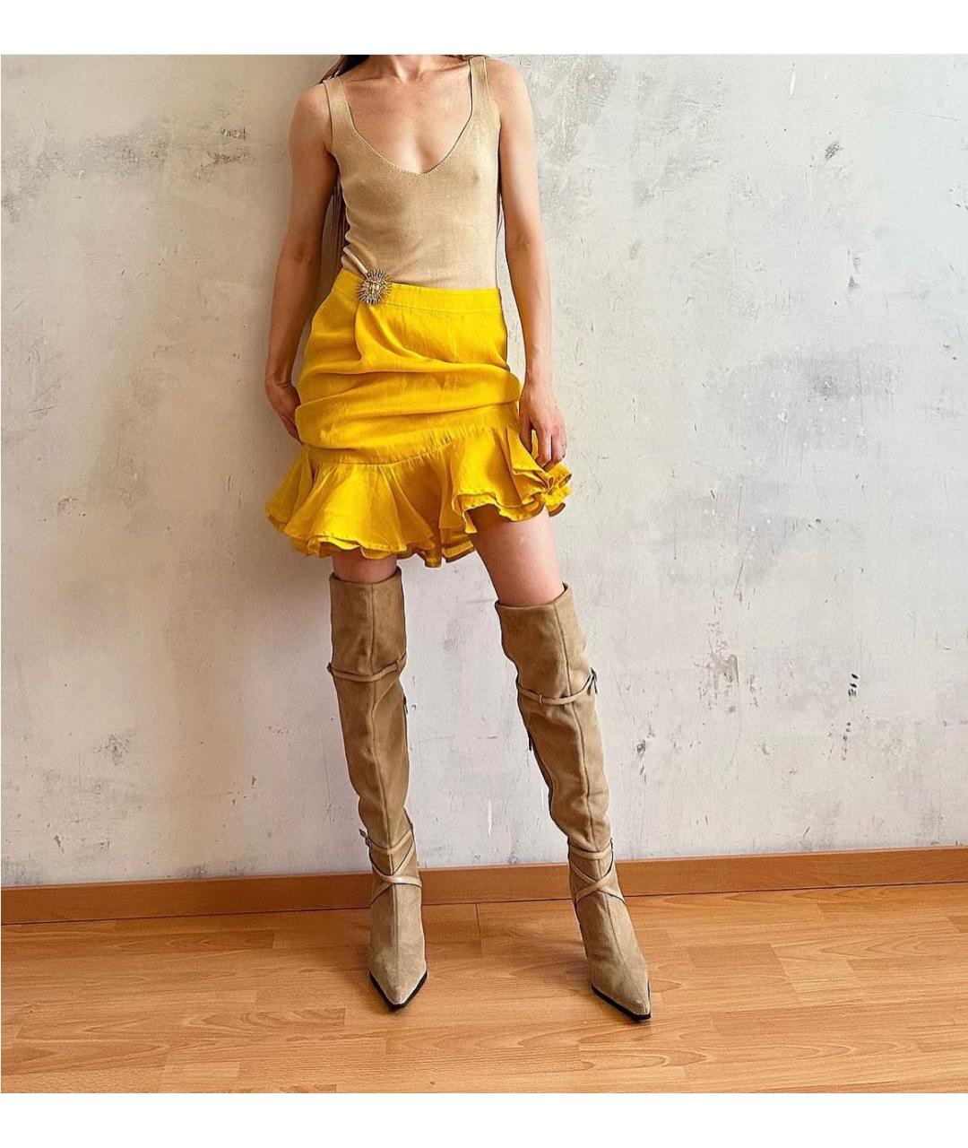 YVES SAINT LAURENT BEAUTY Желтая шелковая юбка миди, фото 7