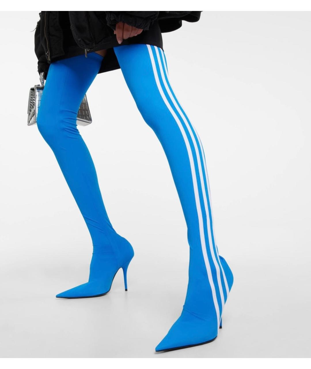 BALENCIAGA Голубые текстильные ботфорты, фото 2