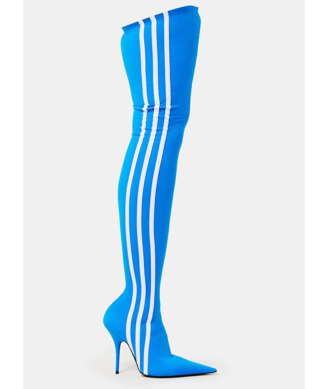 BALENCIAGA Голубые текстильные ботфорты, фото 4