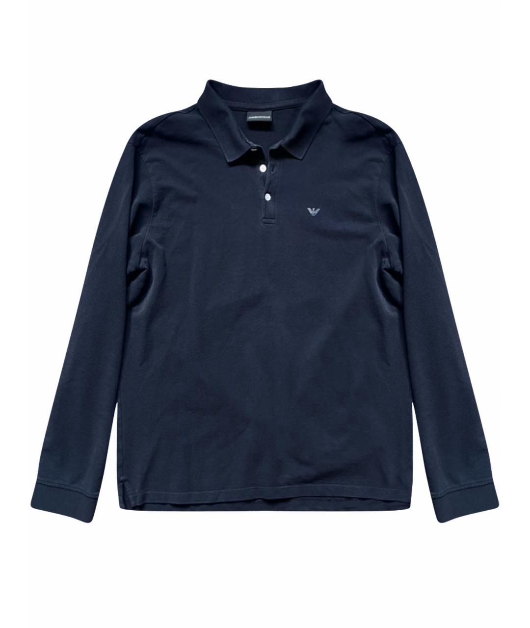 EMPORIO ARMANI Темно-синее хлопковое поло с коротким рукавом, фото 1