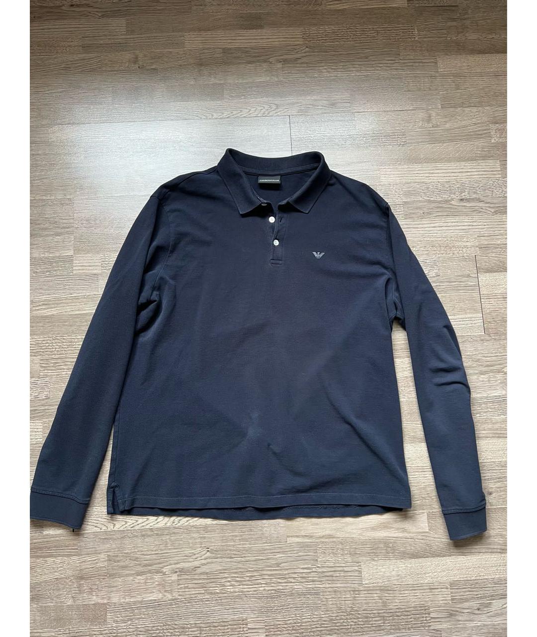 EMPORIO ARMANI Темно-синее хлопковое поло с коротким рукавом, фото 6