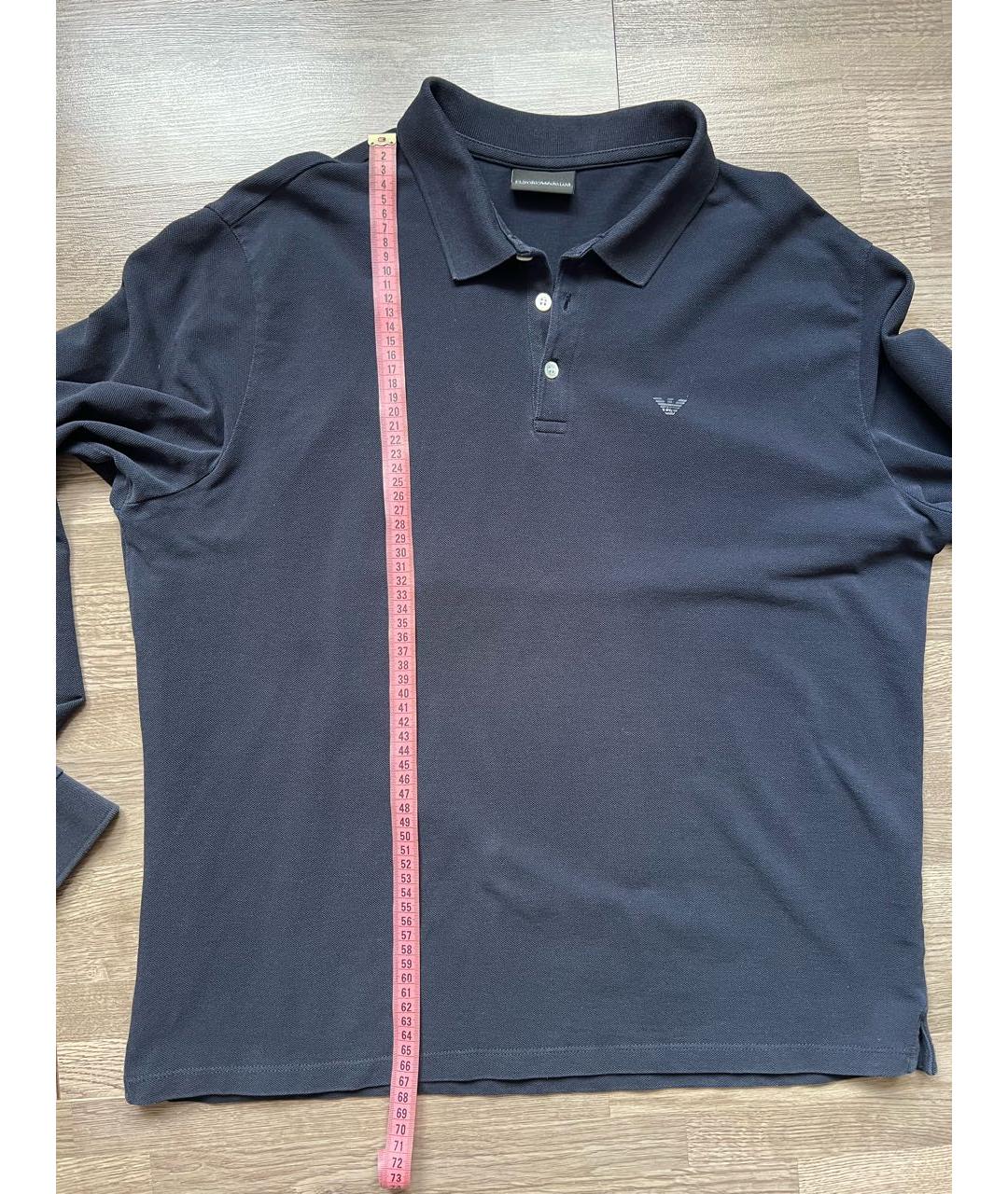 EMPORIO ARMANI Темно-синее хлопковое поло с коротким рукавом, фото 2