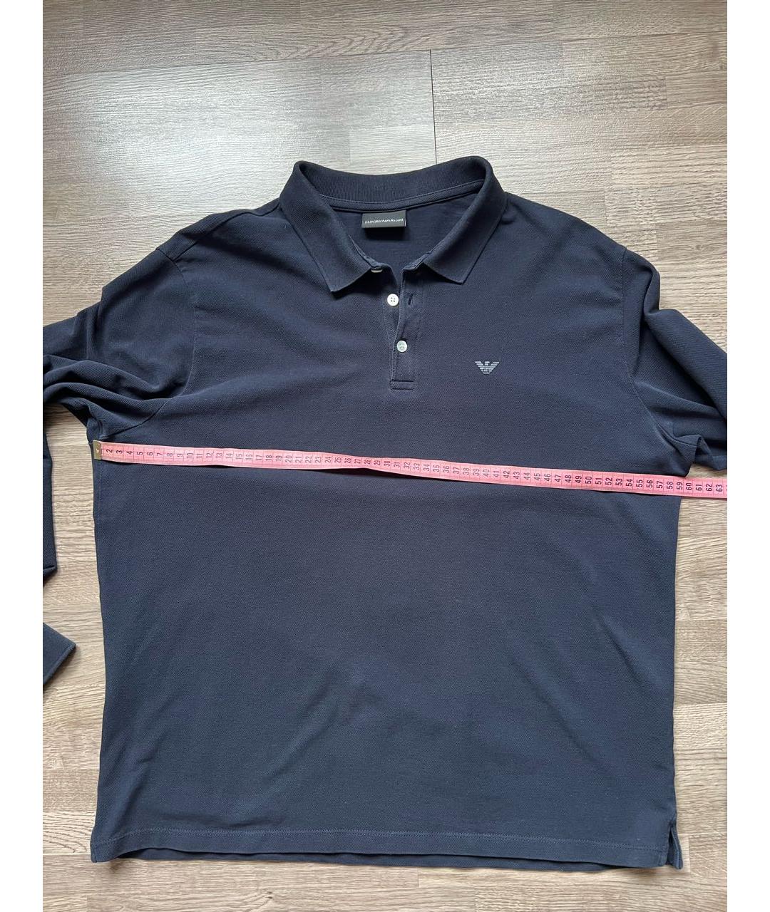EMPORIO ARMANI Темно-синее хлопковое поло с коротким рукавом, фото 3