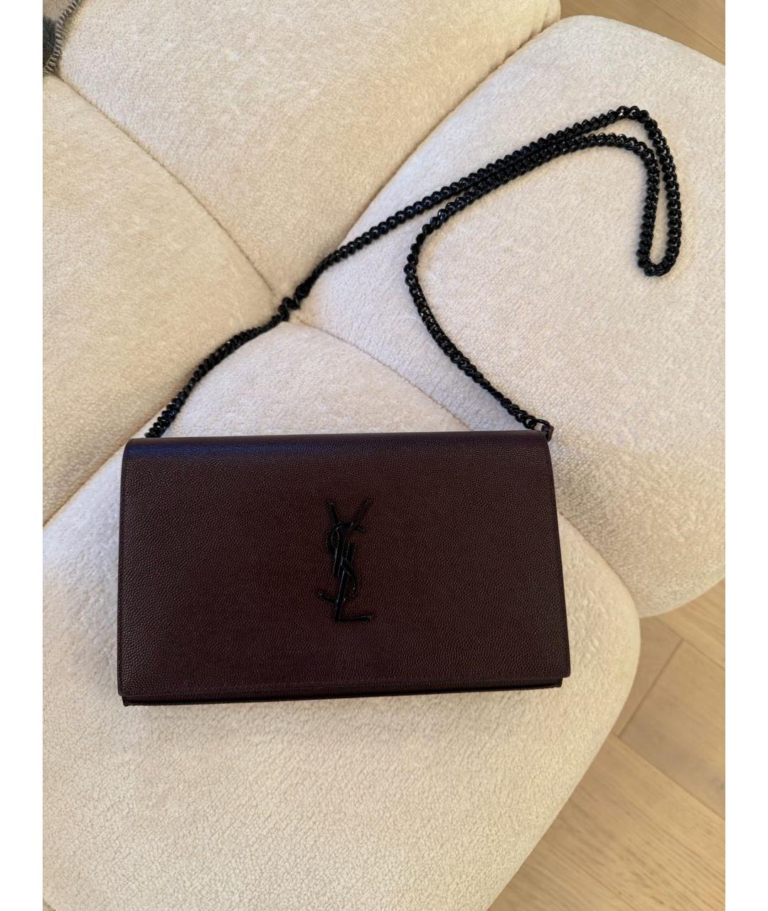 SAINT LAURENT Бордовая кожаная сумка через плечо, фото 2