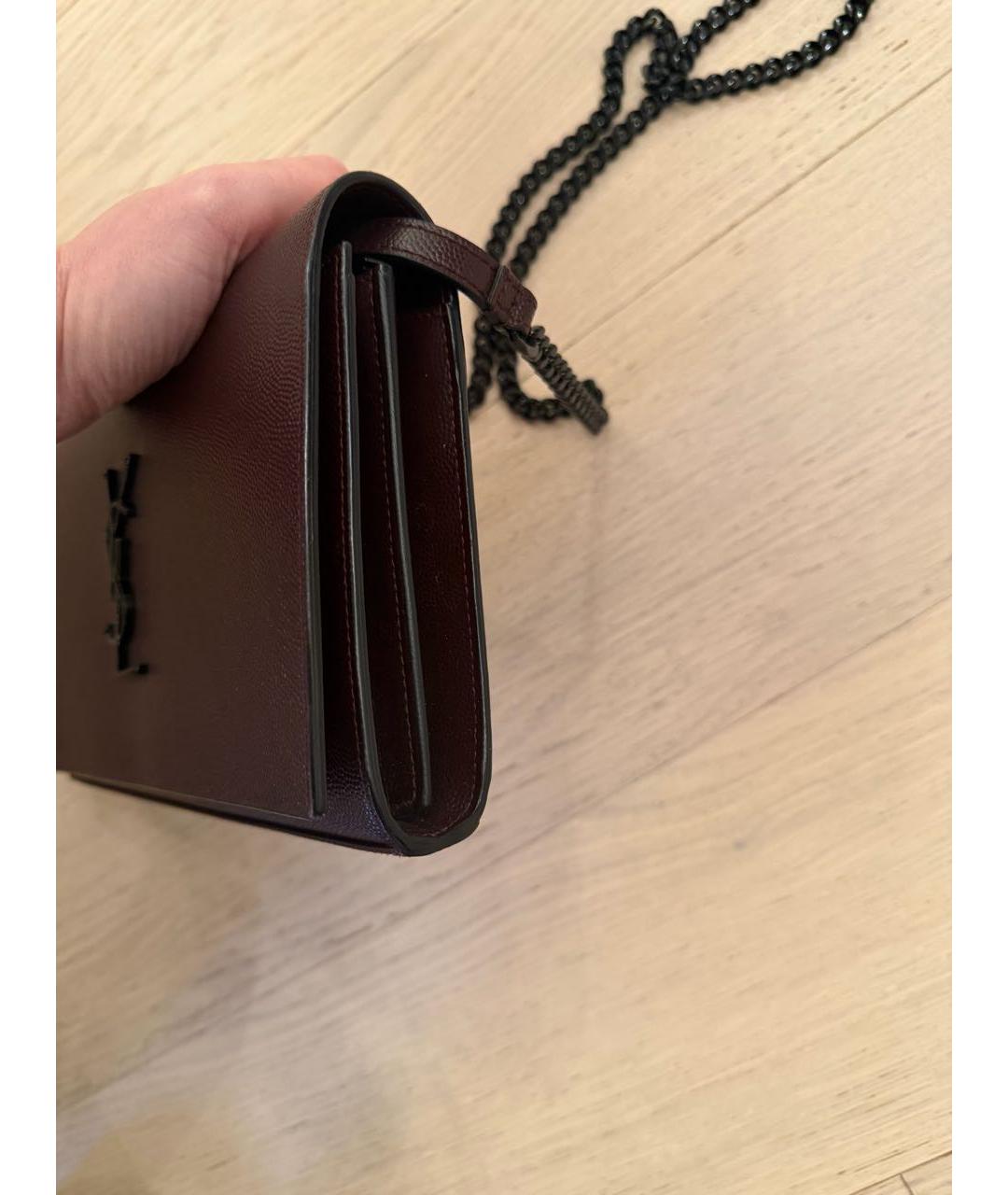 SAINT LAURENT Бордовая кожаная сумка через плечо, фото 7