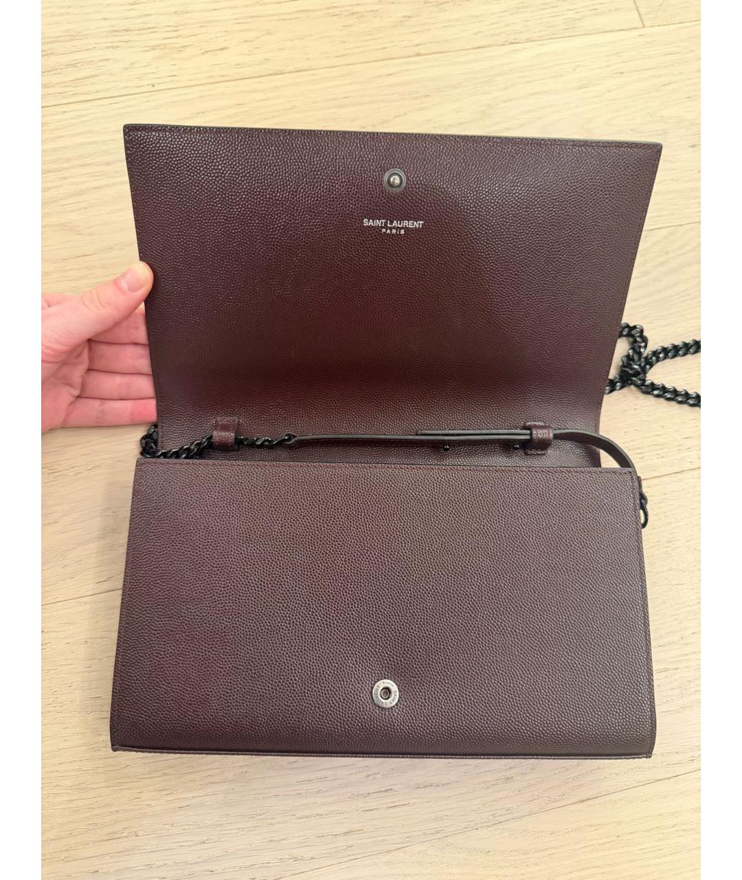SAINT LAURENT Бордовая кожаная сумка через плечо, фото 3