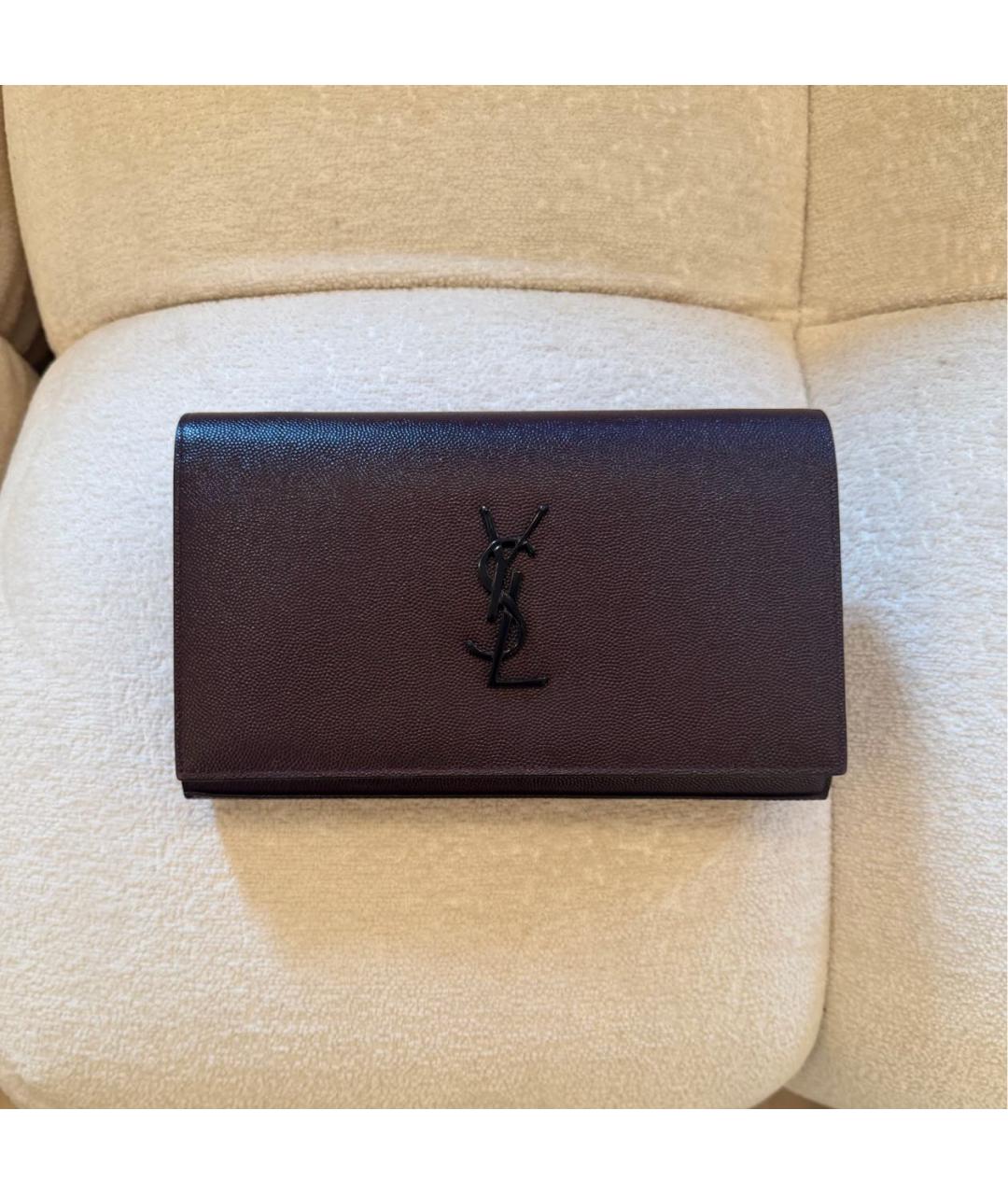 SAINT LAURENT Бордовая кожаная сумка через плечо, фото 9