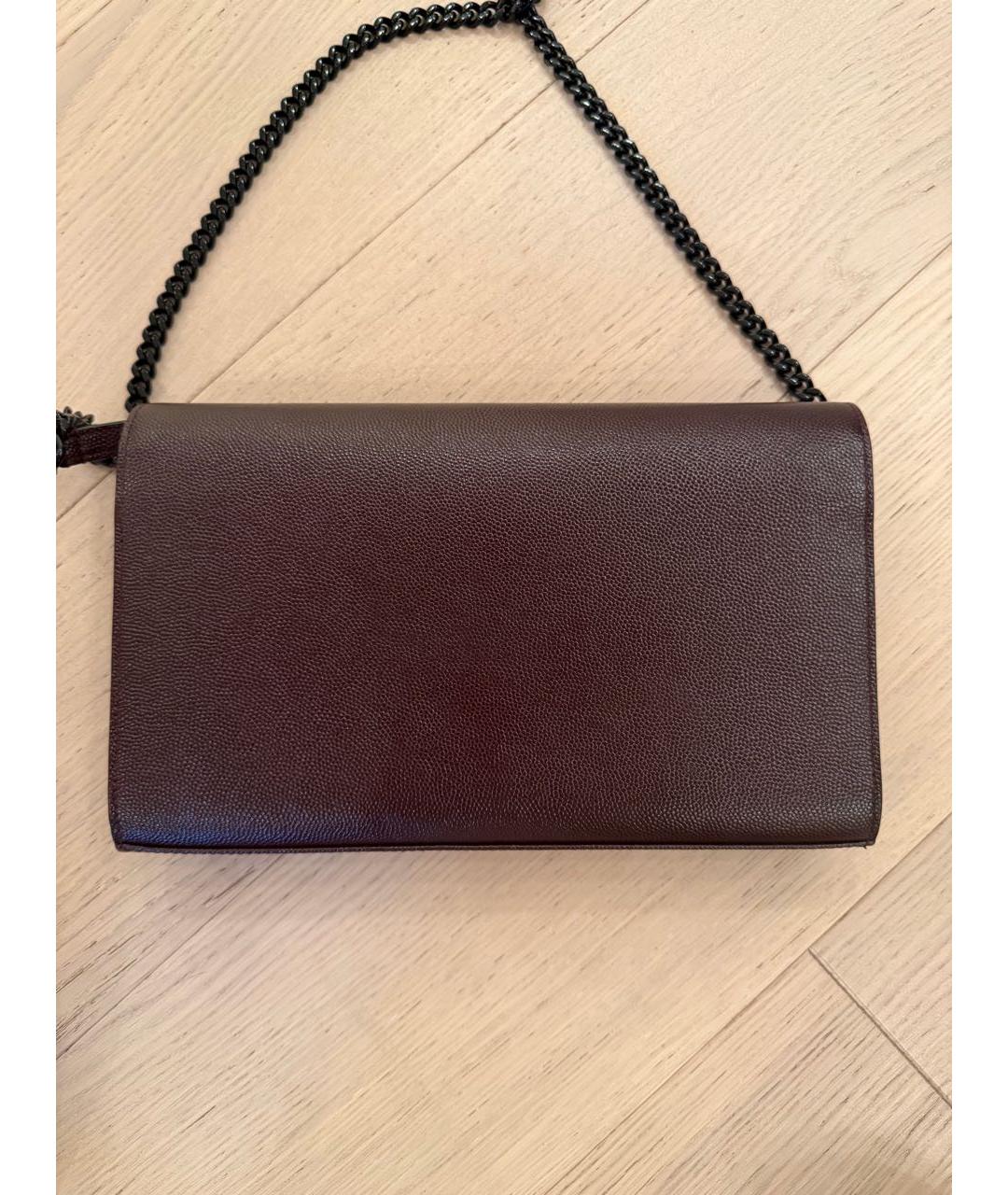 SAINT LAURENT Бордовая кожаная сумка через плечо, фото 4