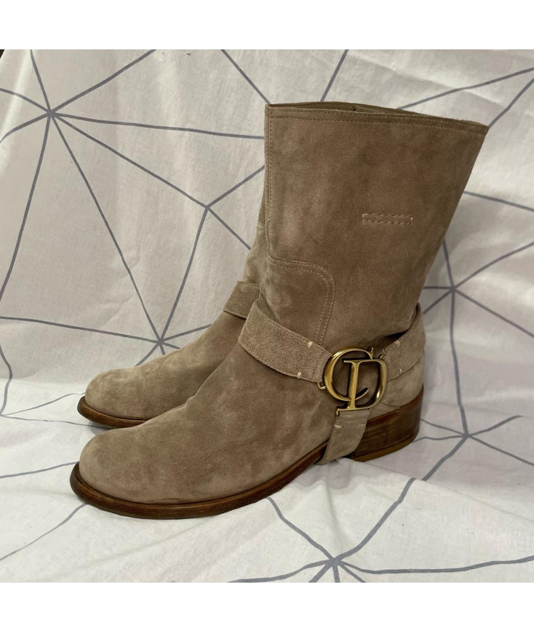CHRISTIAN DIOR Бежевые замшевые сапоги, фото 3