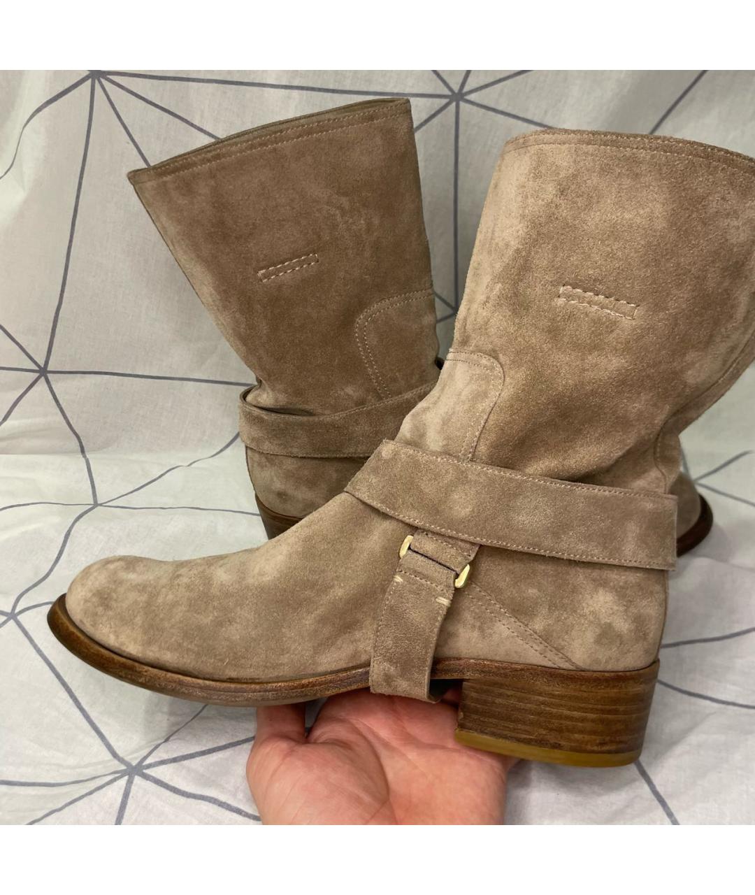 CHRISTIAN DIOR Бежевые замшевые сапоги, фото 2