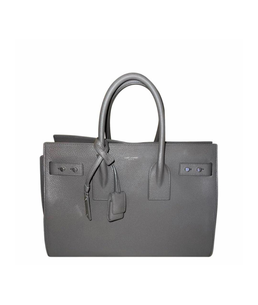 SAINT LAURENT Серая кожаная сумка тоут, фото 3