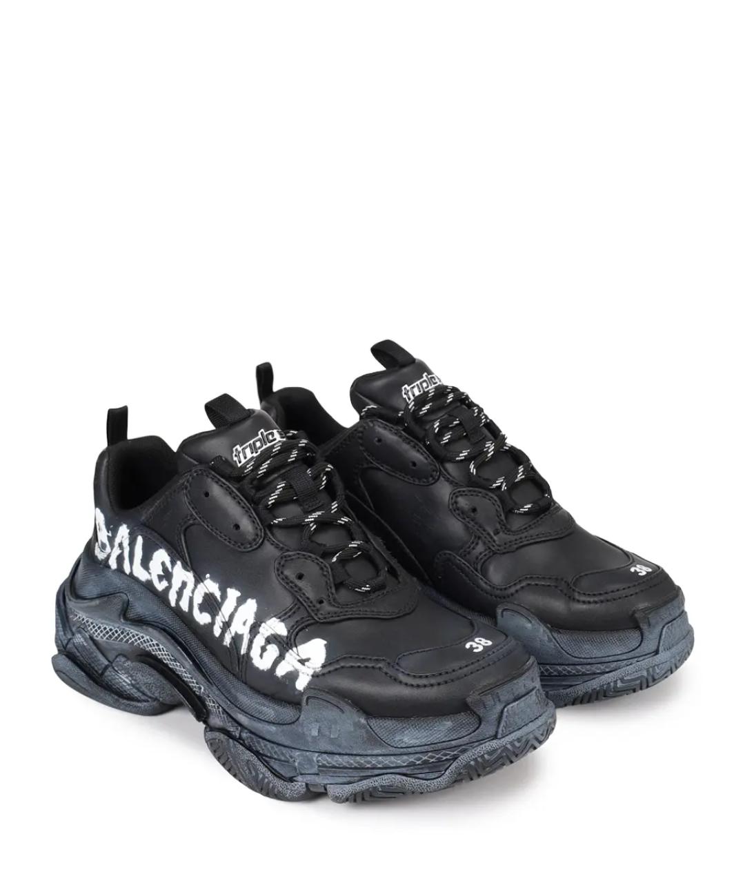 BALENCIAGA Черные кожаные кроссовки, фото 2