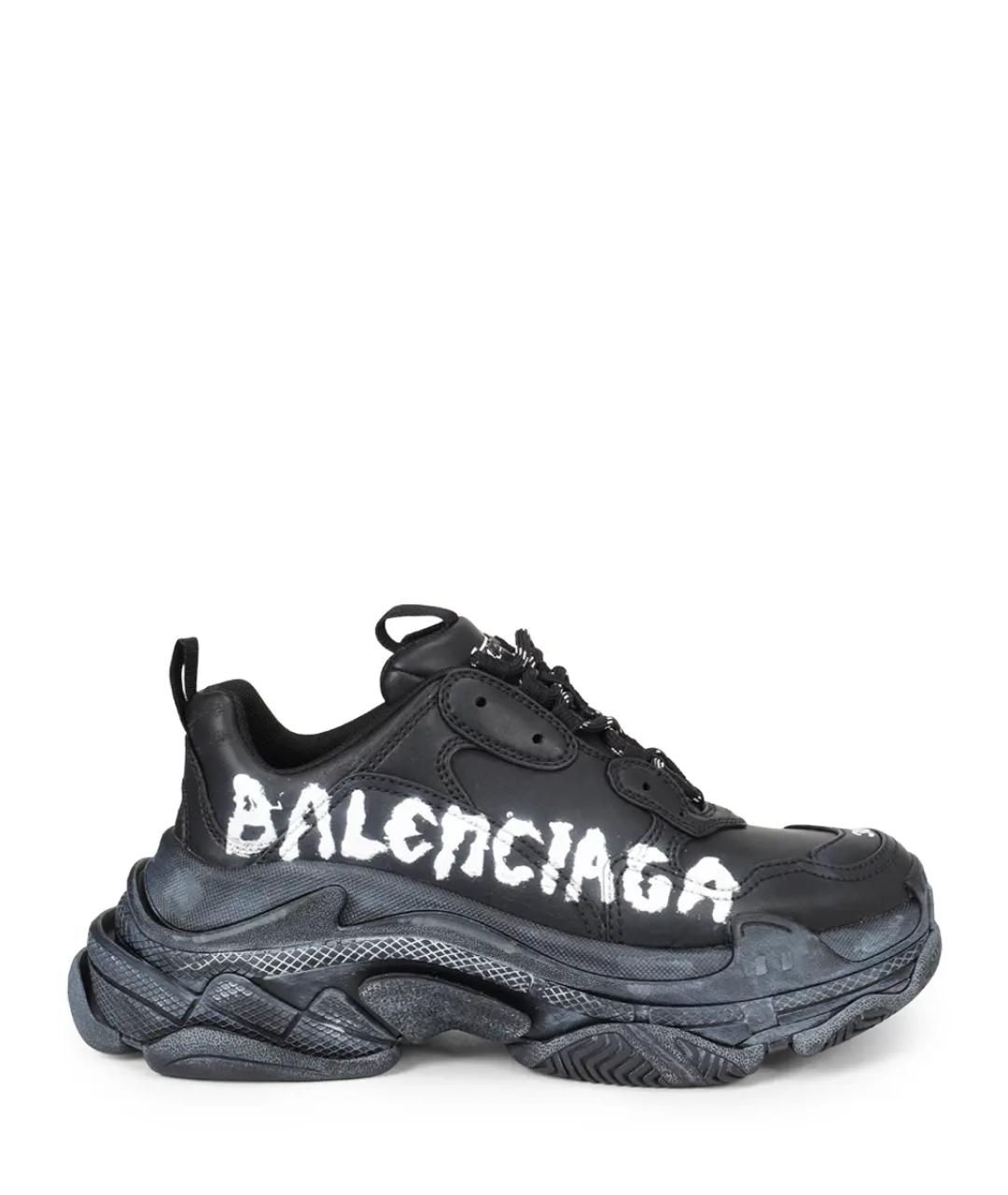 BALENCIAGA Черные кожаные кроссовки, фото 1