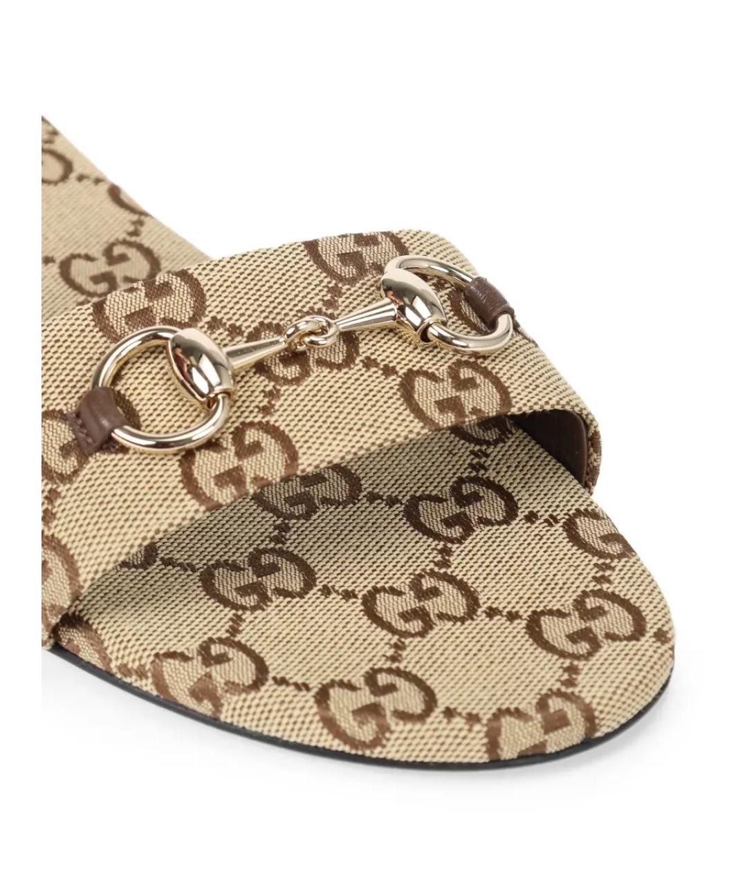 GUCCI Бежевые текстильные шлепанцы, фото 5