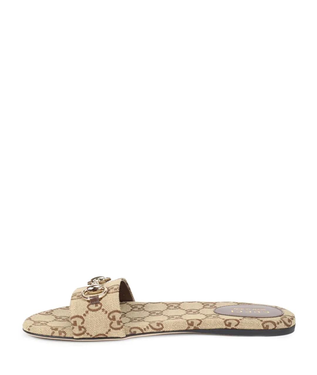 GUCCI Бежевые текстильные шлепанцы, фото 3