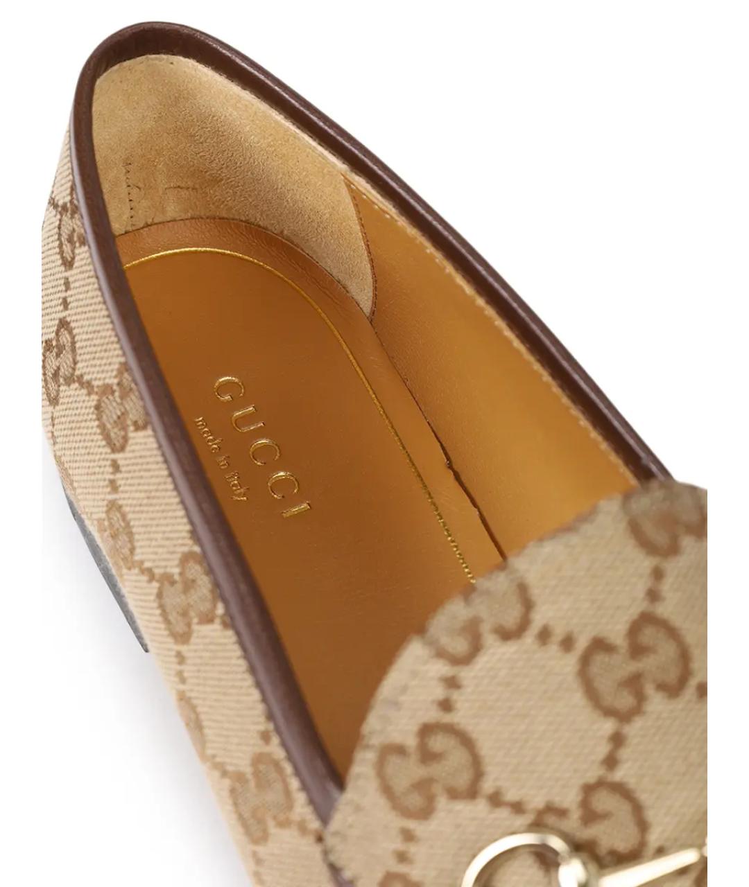 GUCCI Бежевые текстильные лоферы, фото 6