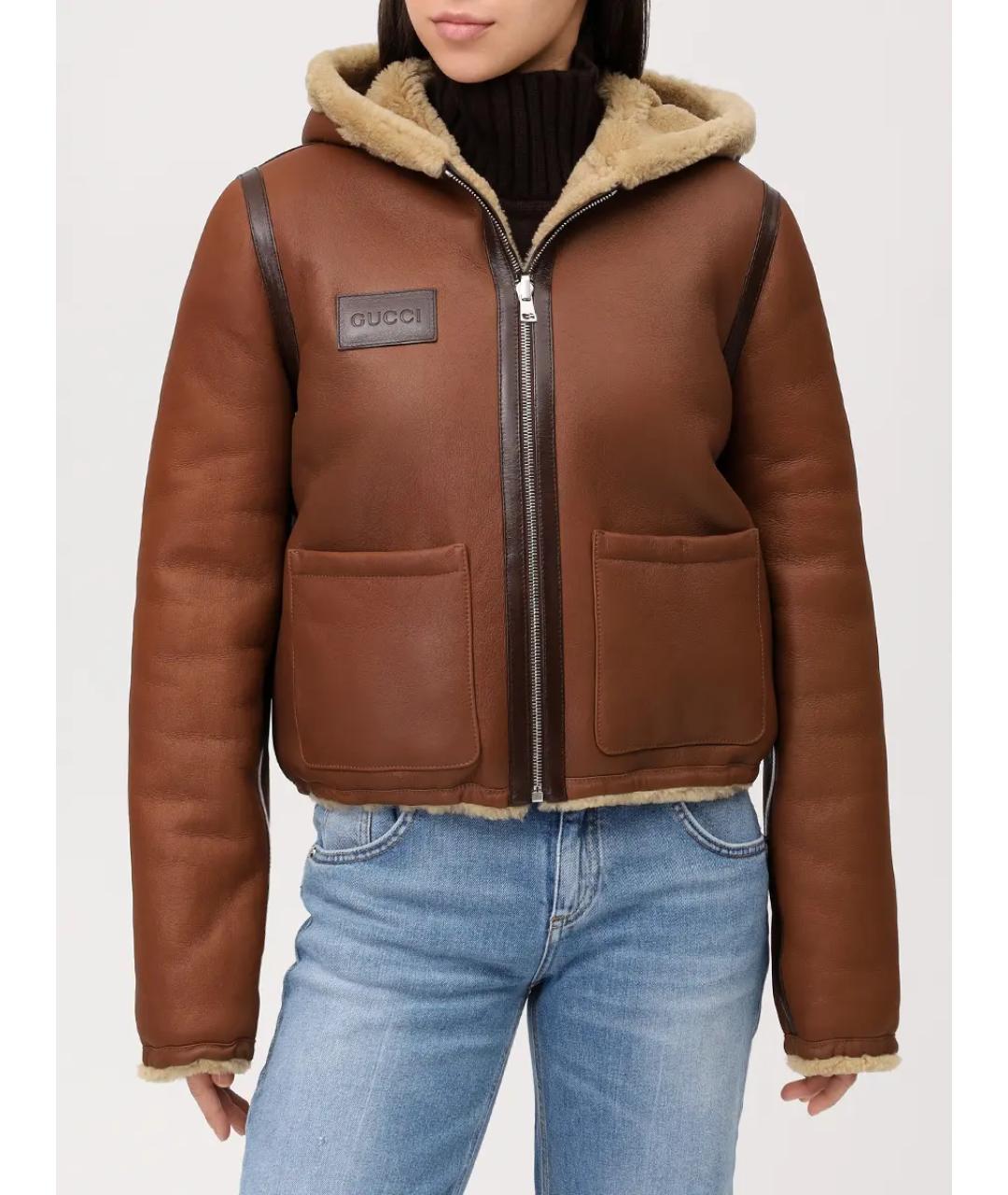 GUCCI Бежевая кожаная дубленка, фото 4