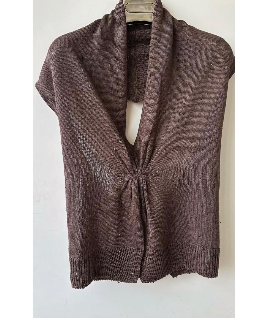 BRUNELLO CUCINELLI Коричневая шелковая блузы, фото 9