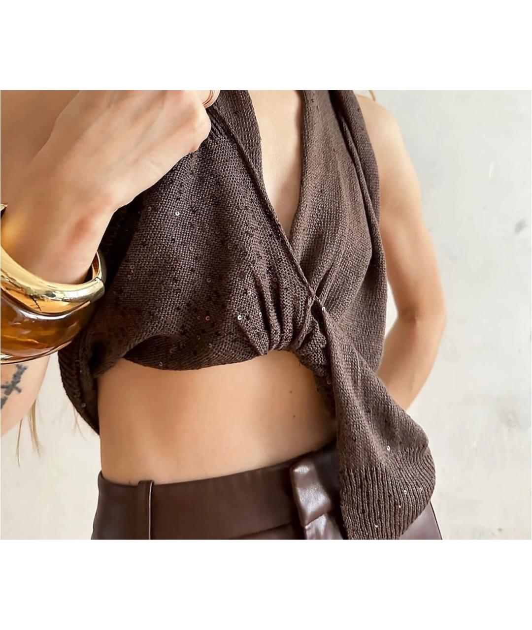 BRUNELLO CUCINELLI Коричневая шелковая блузы, фото 2