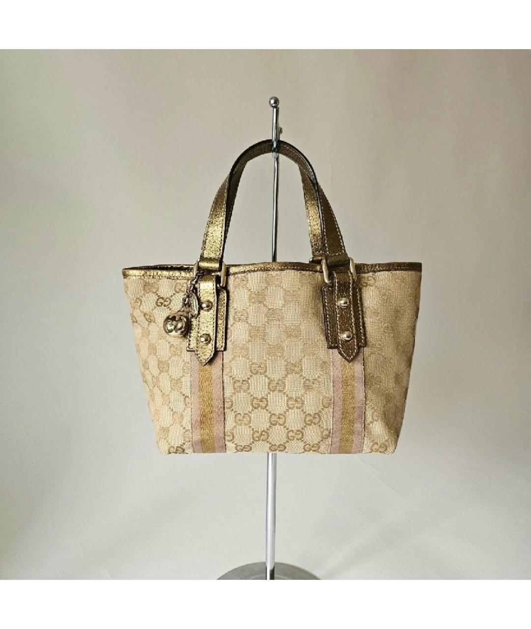 GUCCI Бежевая тканевая сумка с короткими ручками, фото 8