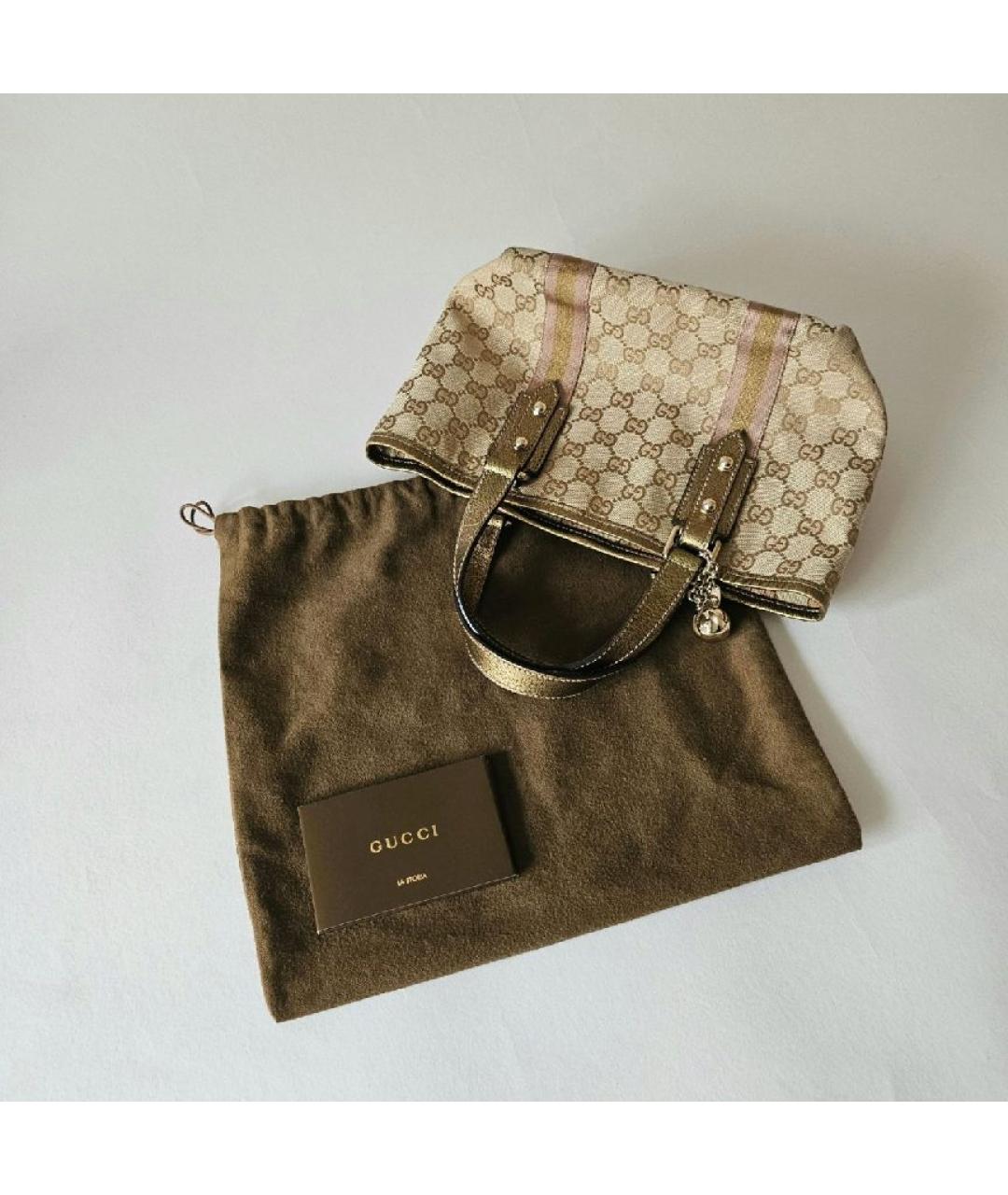 GUCCI Бежевая тканевая сумка с короткими ручками, фото 4