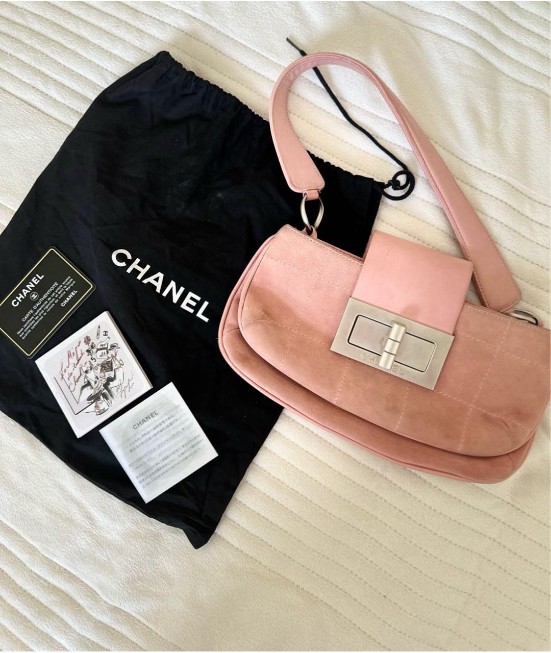 CHANEL Розовая замшевая сумка с короткими ручками, фото 6
