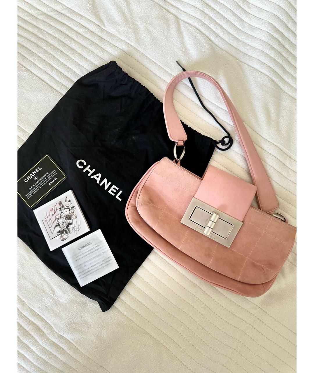CHANEL Розовая замшевая сумка с короткими ручками, фото 8