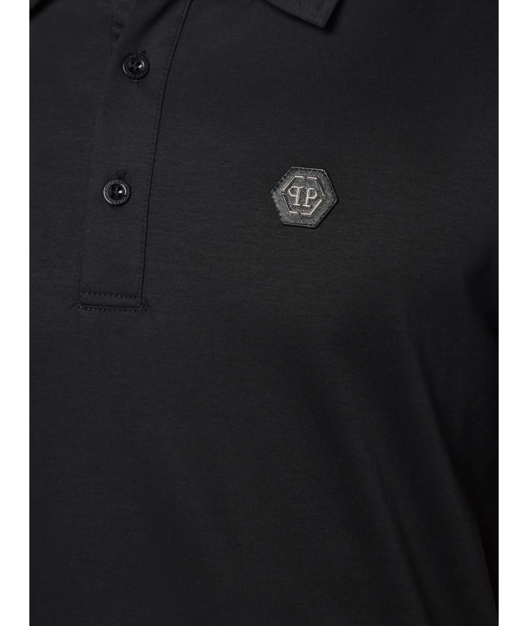 PHILIPP PLEIN Черное хлопковое поло с коротким рукавом, фото 2