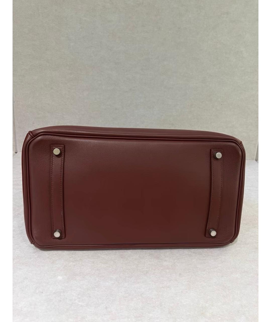 HERMES Бордовая кожаная сумка с короткими ручками, фото 6
