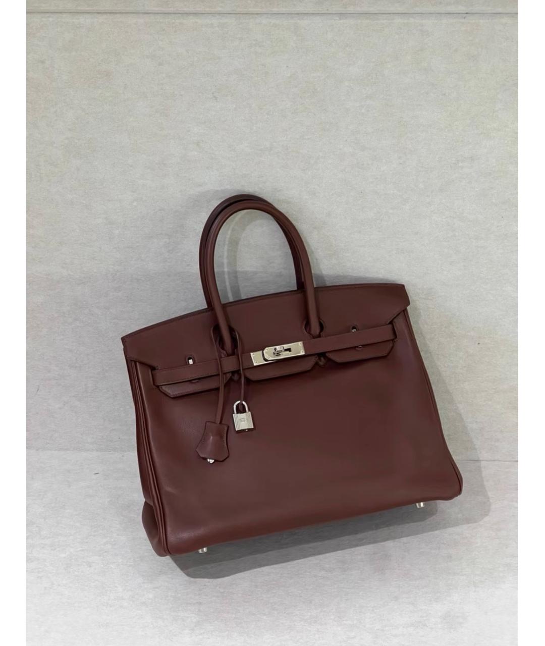 HERMES Бордовая кожаная сумка с короткими ручками, фото 2