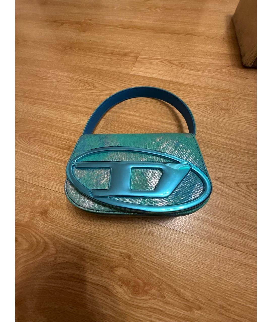 DIESEL Бирюзовая деним сумка с короткими ручками, фото 5
