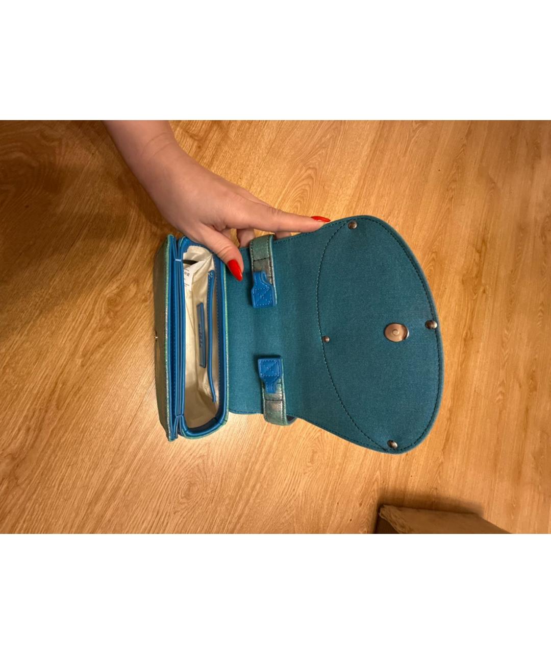 DIESEL Бирюзовая деним сумка с короткими ручками, фото 4